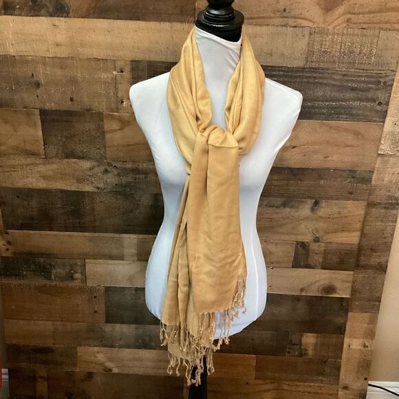 Pashmina Wrap Scarf Fringe Edge Golden Tan Color Women 28.5”x74” - Picture 12 of 12